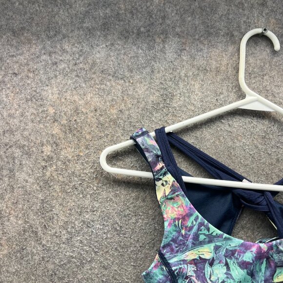 Lululemon Tank Top Women 8 Navy Multi Floral Athletic Tennis Crossback - Picture 5 of 9